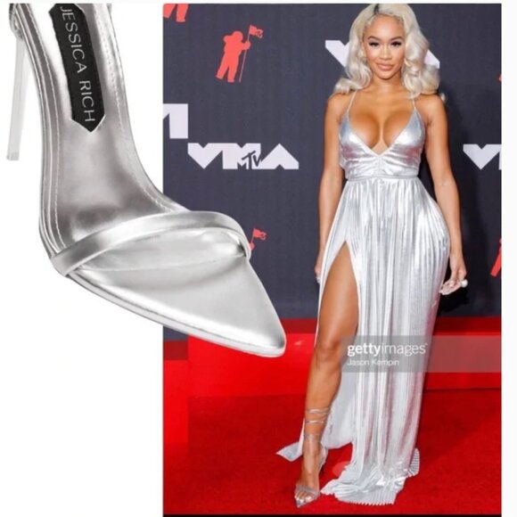 Jessica Rich Diamond Wedge Silver New in Box Size 9 39 Lucite Heel Slingback - Picture 10 of 16